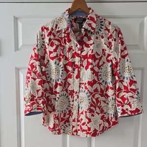 Chaps Petite Floral Cotton Button Down Shirt